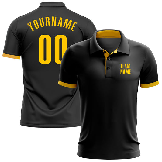 Custom Black Yellow Performance Golf Polo Shirt - Main View