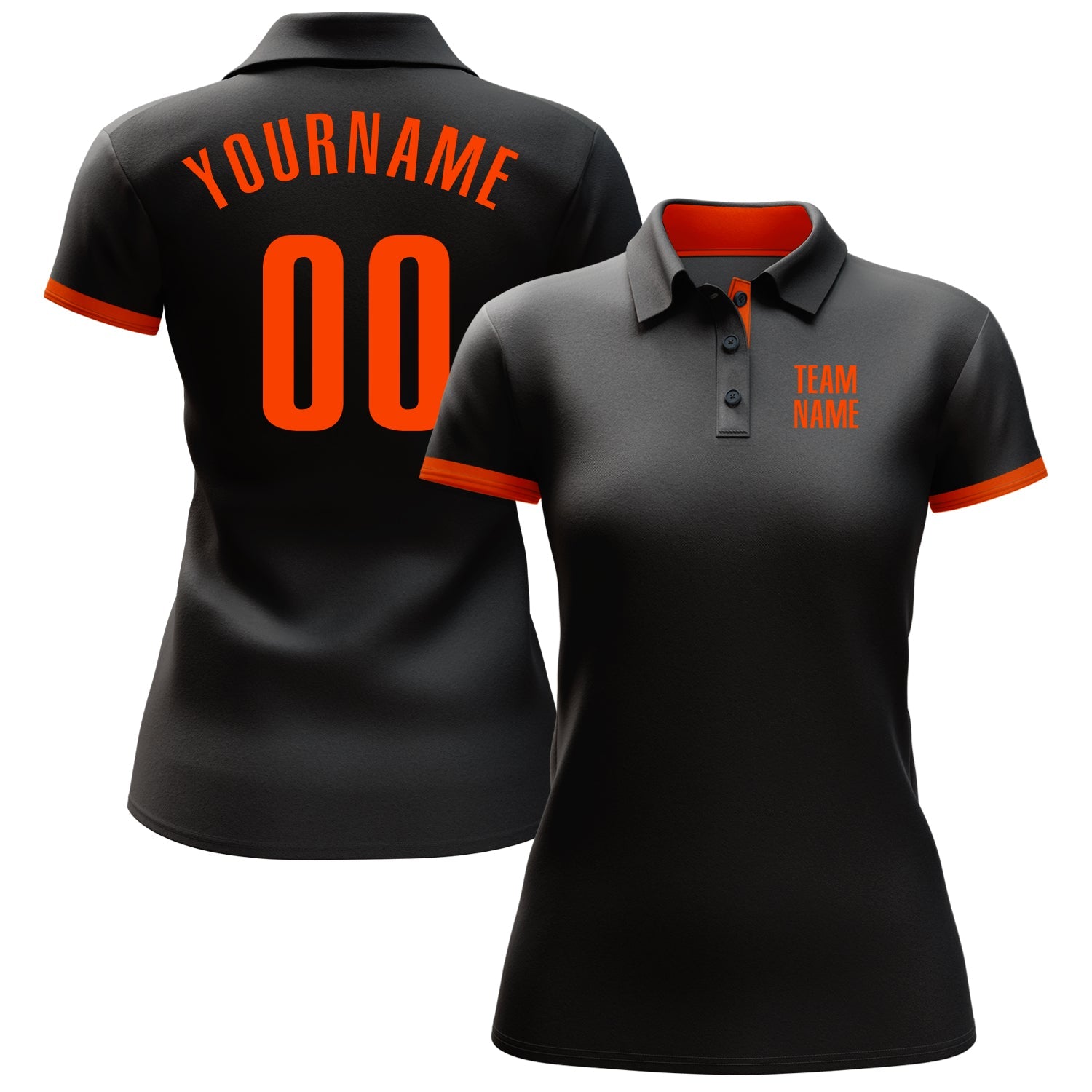 Custom Black Orange Performance Golf Polo Shirt view 2