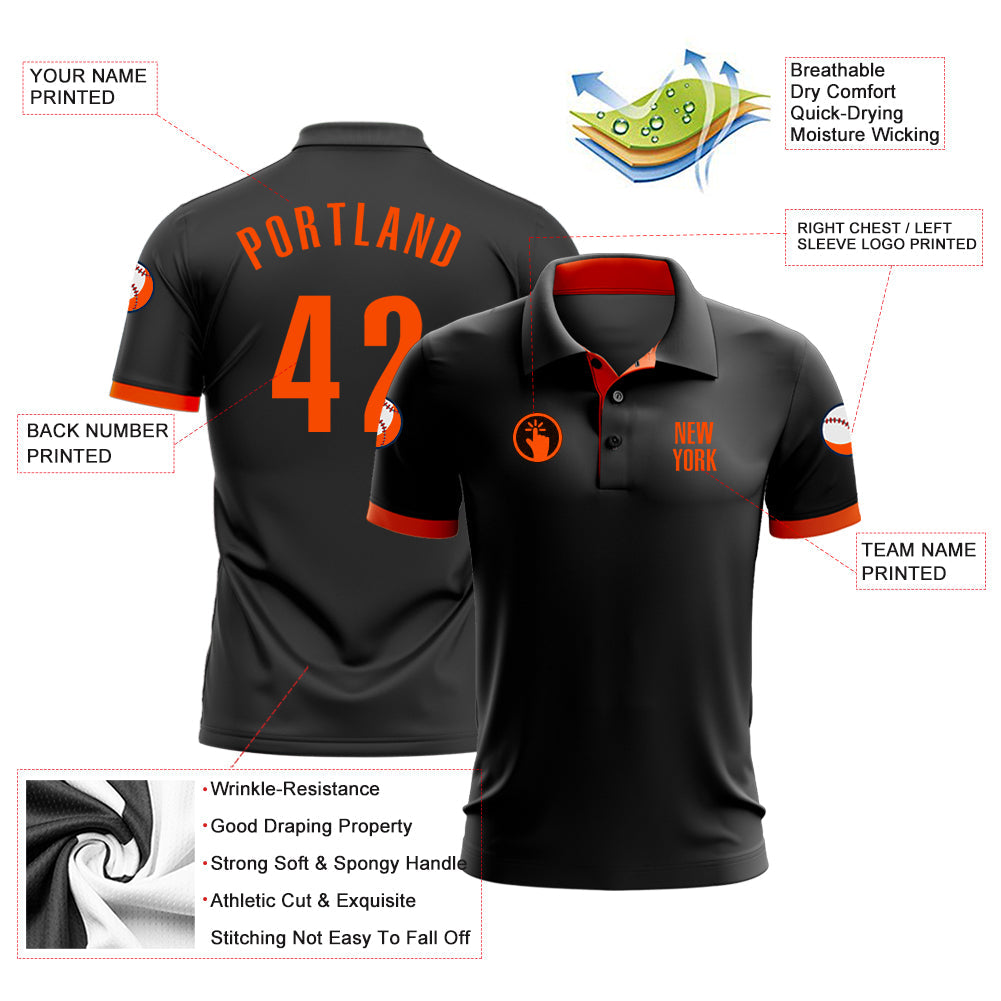 Custom Black Orange Performance Golf Polo Shirt view 3