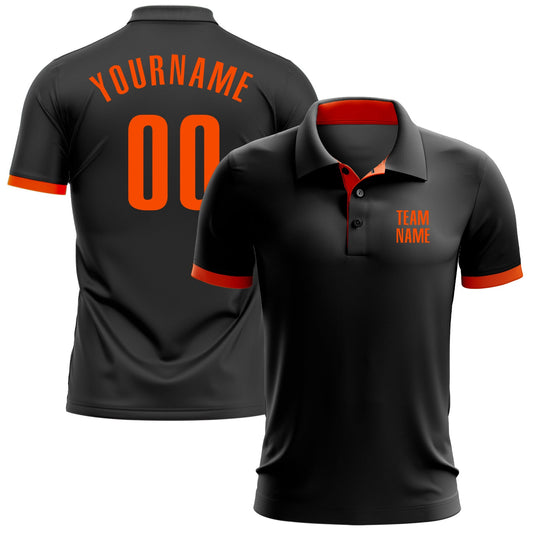 Custom Black Orange Performance Golf Polo Shirt - Main View