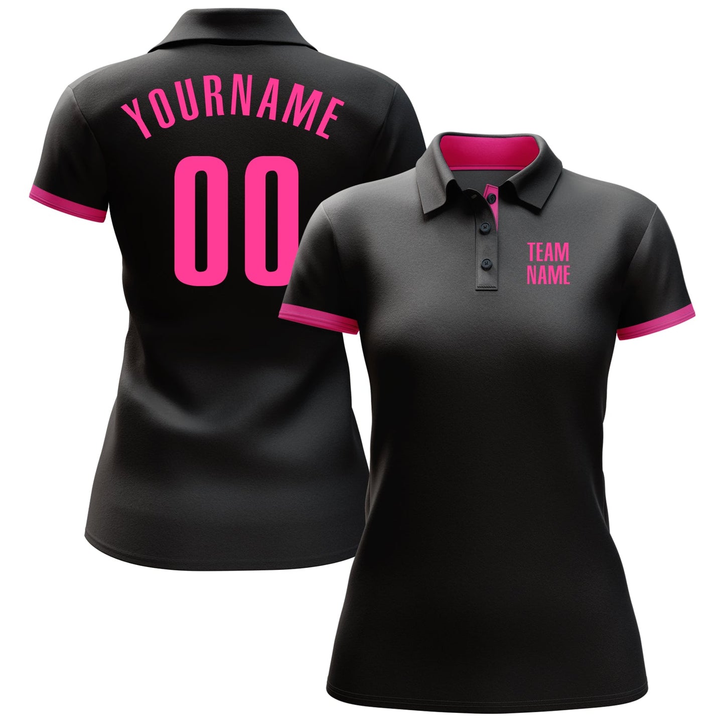 Custom Black Pink Performance Golf Polo Shirt view 2