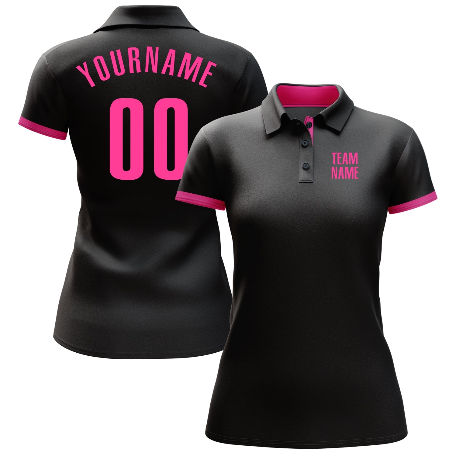 Custom Black Pink Performance Golf Polo Shirt view 2