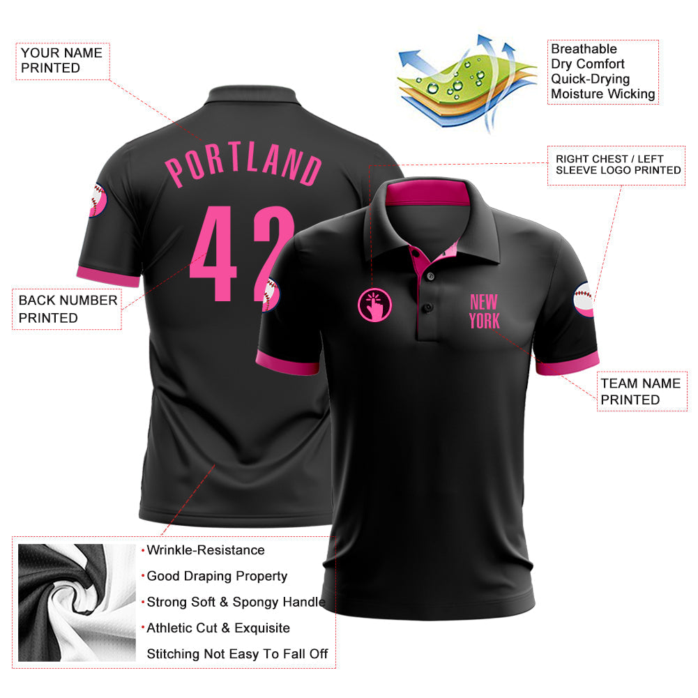 Custom Black Pink Performance Golf Polo Shirt view 3