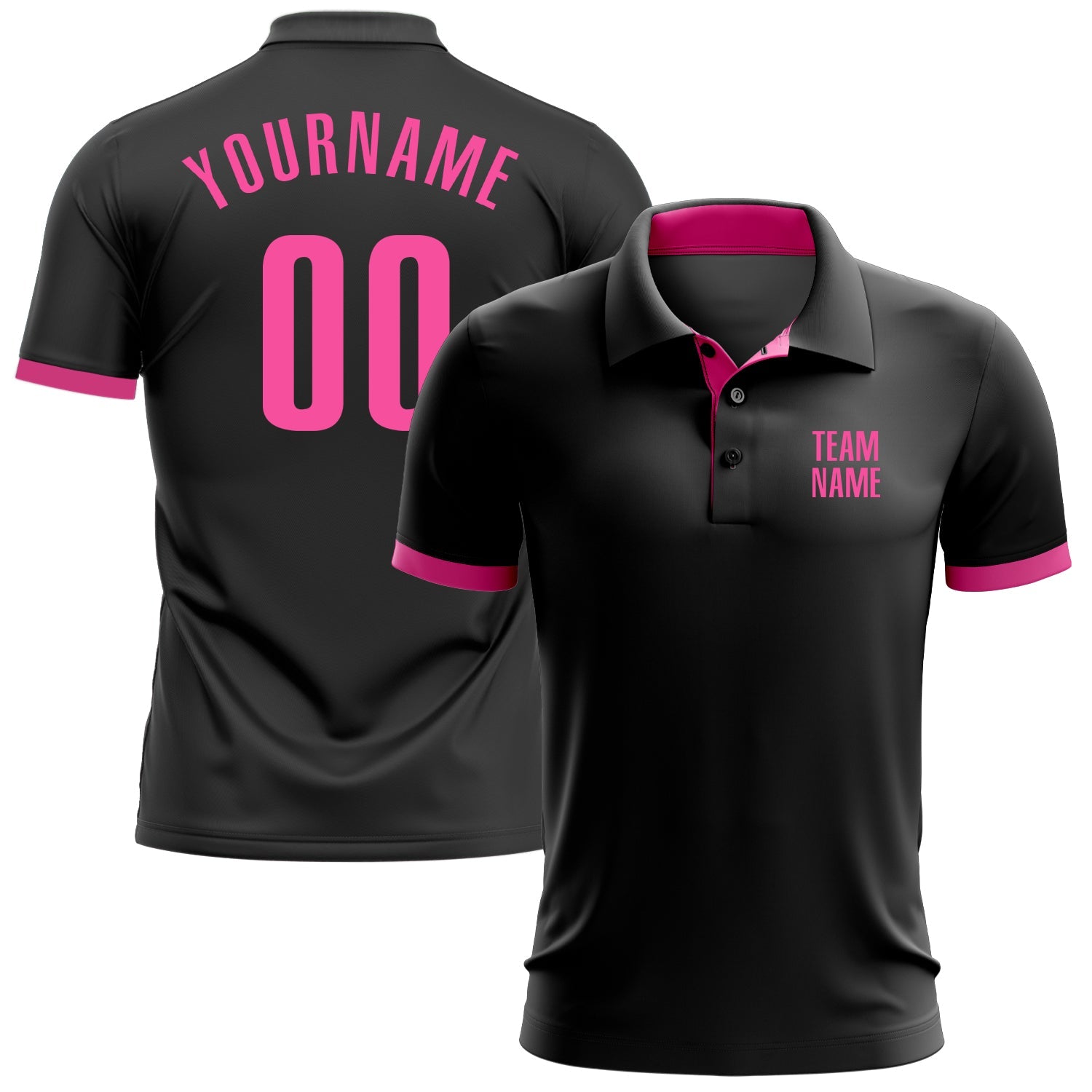 Custom Black Pink Performance Golf Polo Shirt - Main View