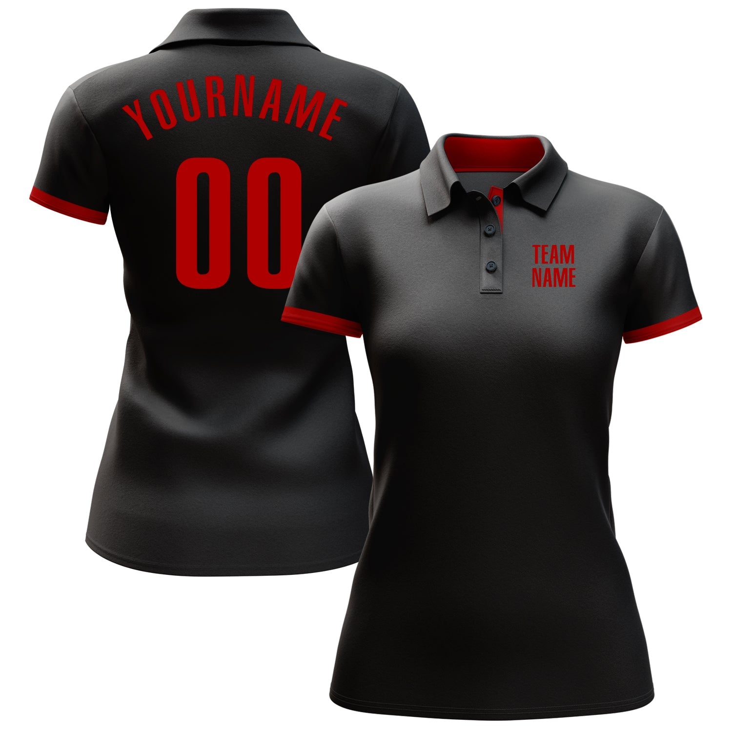 Custom Black Red Performance Golf Polo Shirt view 2