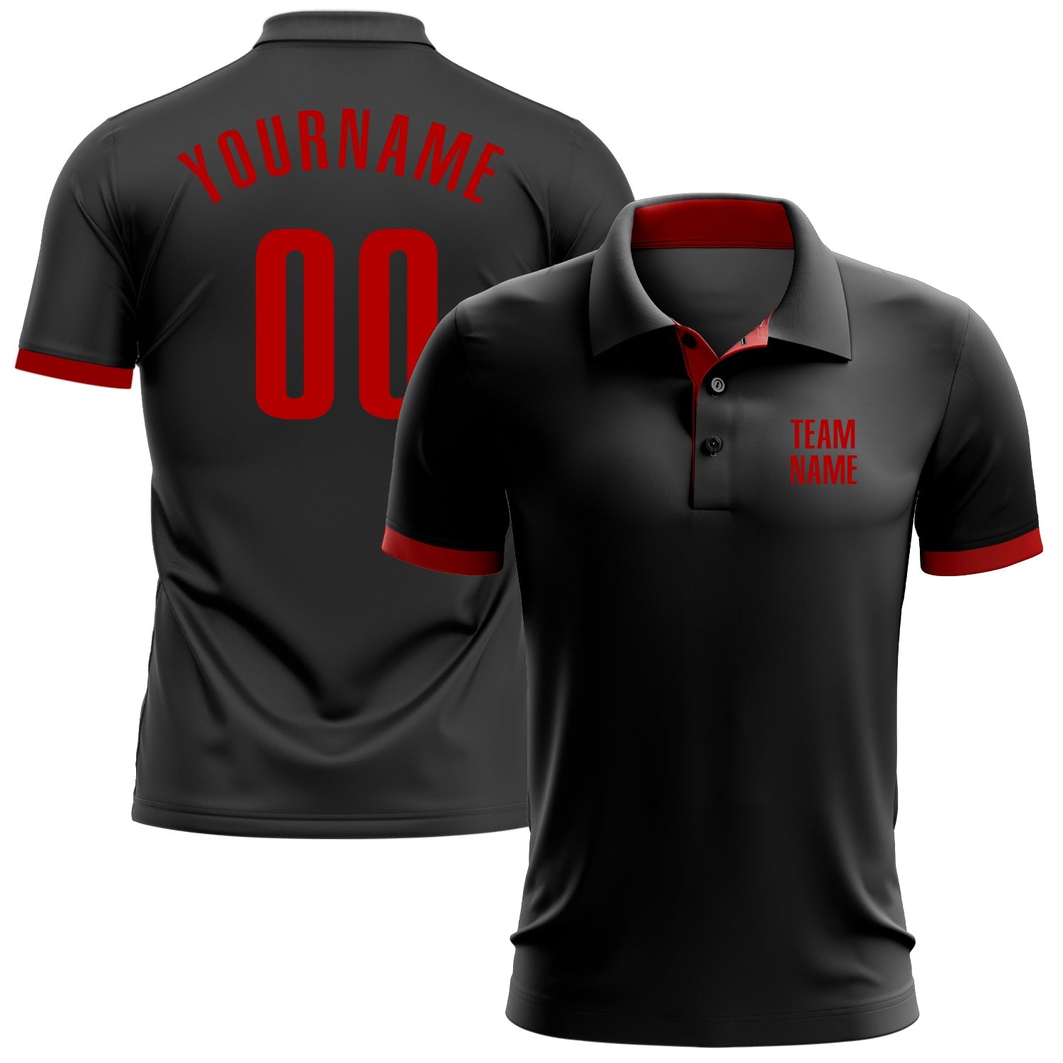 Custom Black Red Performance Golf Polo Shirt - Main View