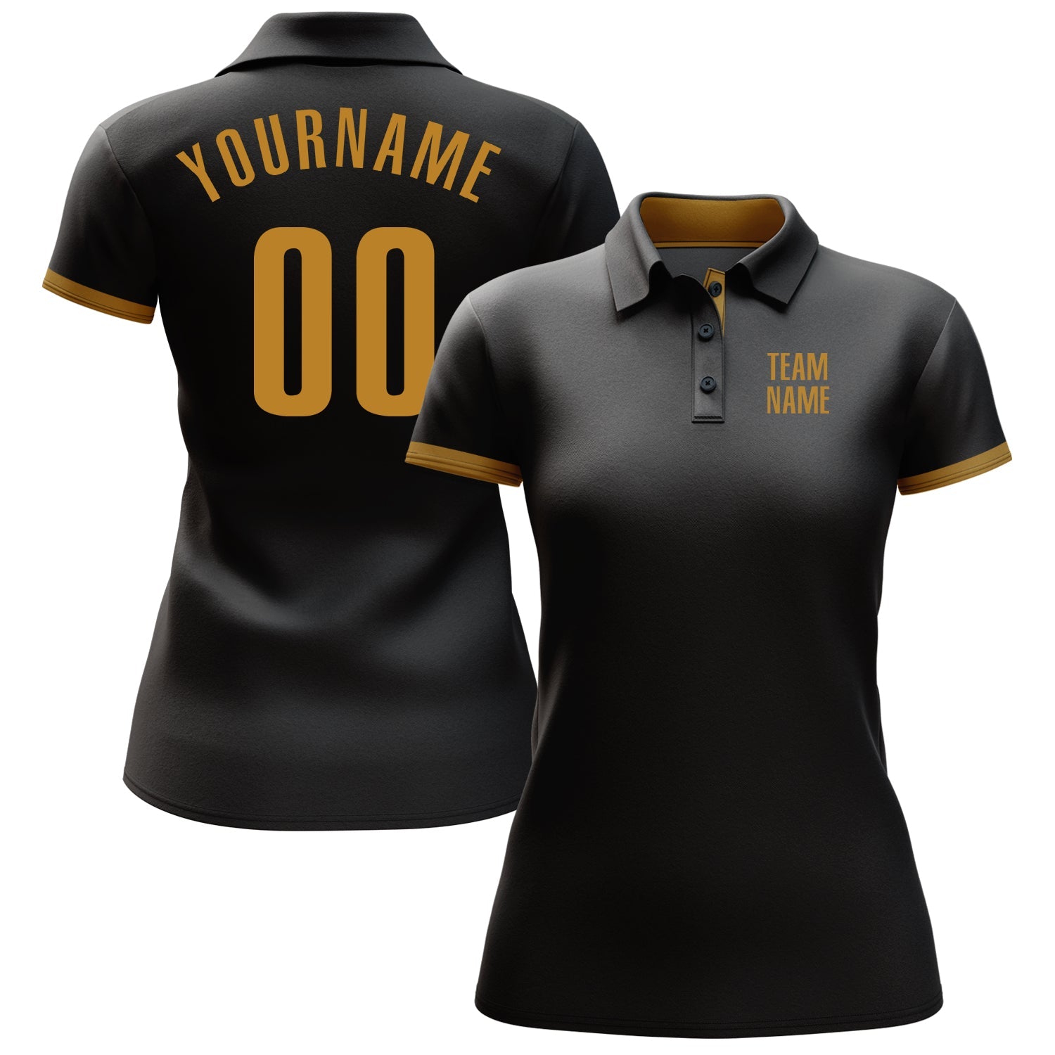 Custom Black Old Gold Performance Golf Polo Shirt view 2