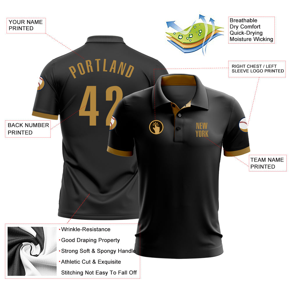 Custom Black Old Gold Performance Golf Polo Shirt view 3