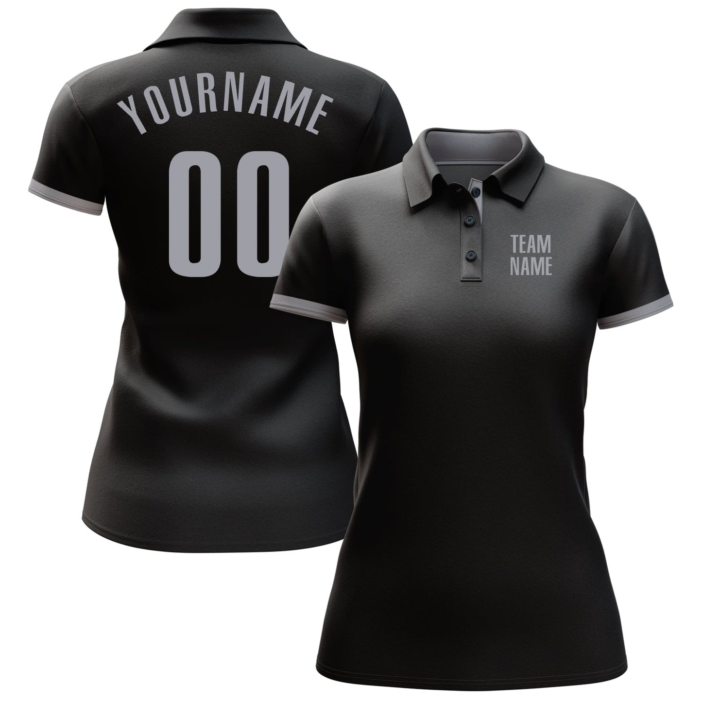 Custom Black Gray Performance Golf Polo Shirt view 2