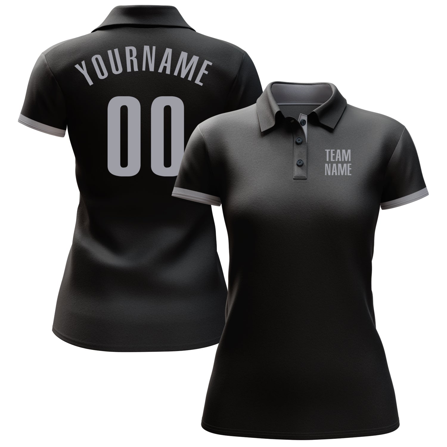 Custom Black Gray Performance Golf Polo Shirt view 2