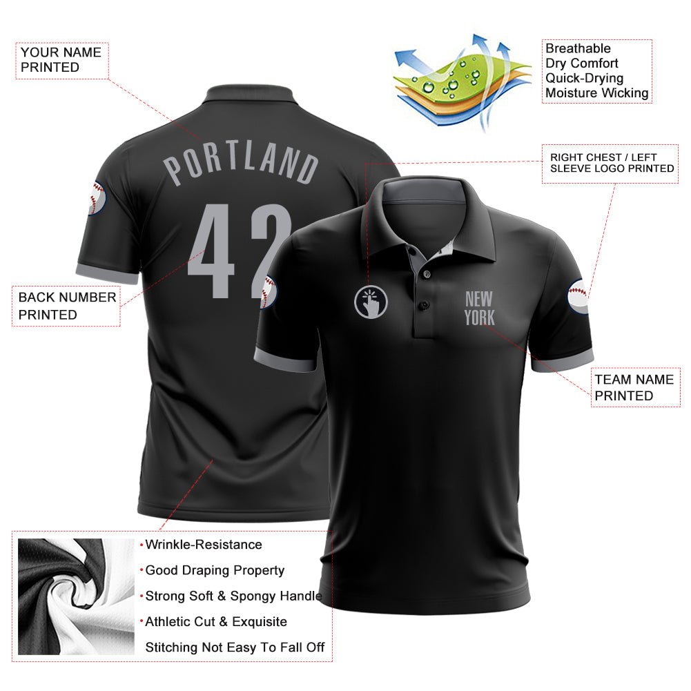 Custom Black Gray Performance Golf Polo Shirt view 3