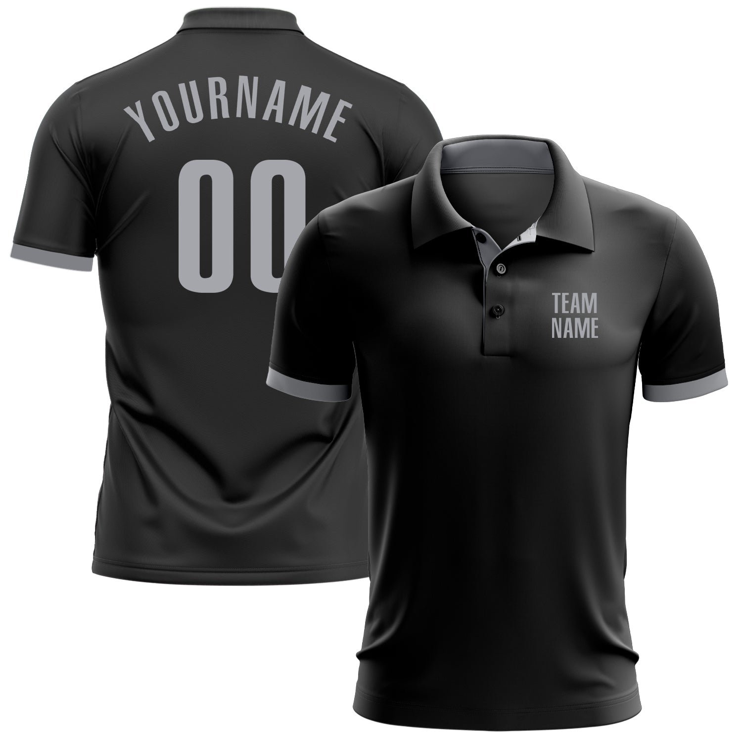Custom Black Gray Performance Golf Polo Shirt - Main View