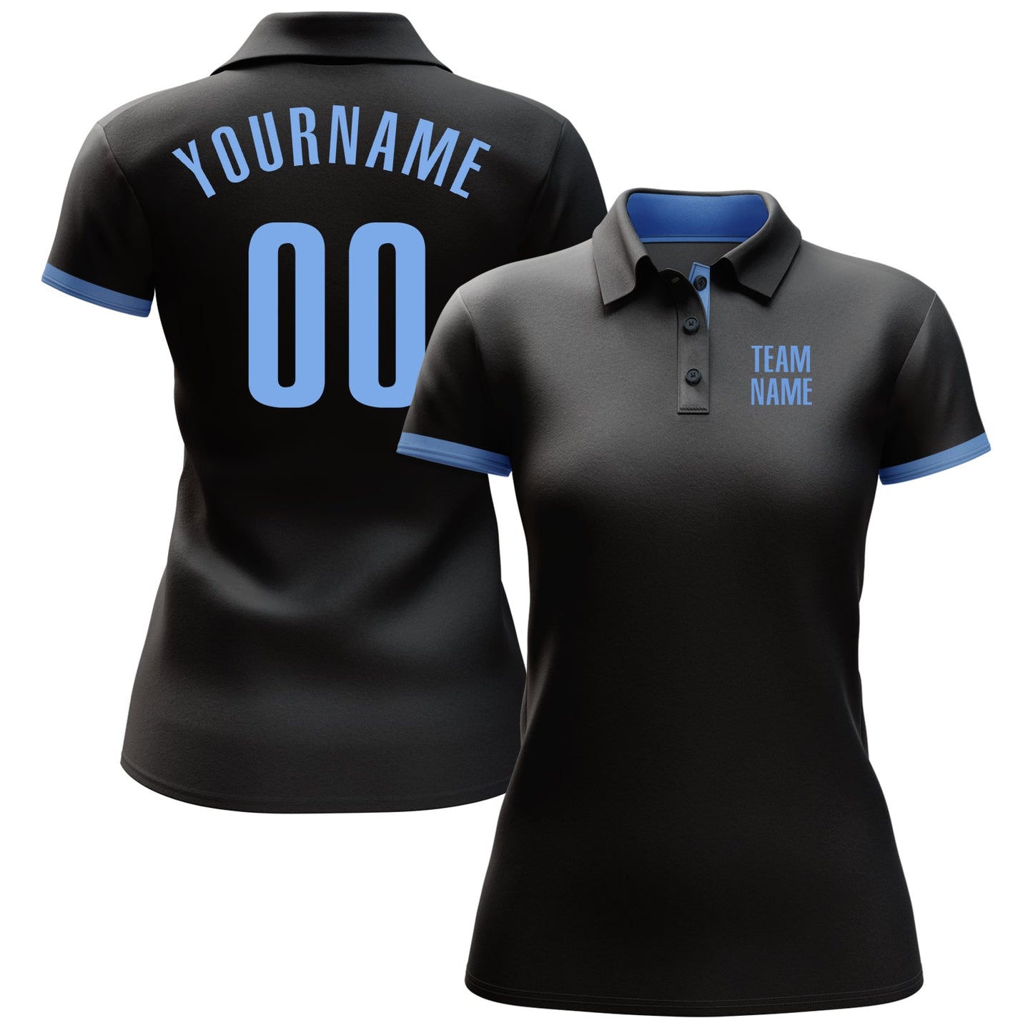 Custom Black Light Blue Performance Golf Polo Shirt view 2