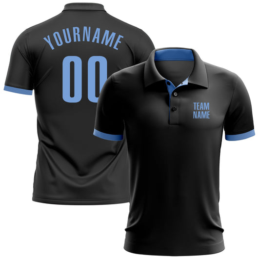 Custom Black Light Blue Performance Golf Polo Shirt - Main View