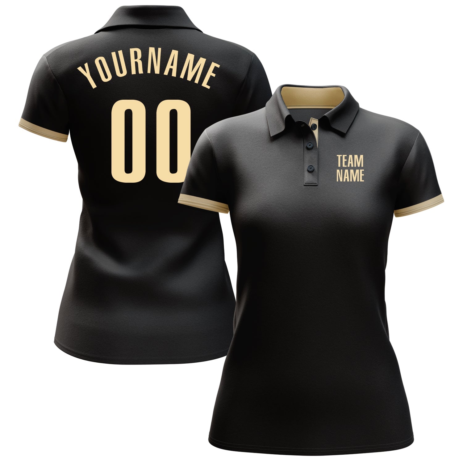 Custom Black Cream Performance Golf Polo Shirt view 2