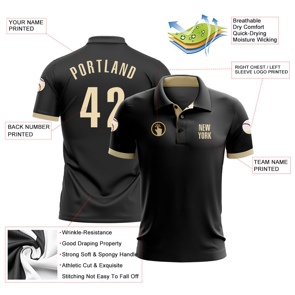Custom Black Cream Performance Golf Polo Shirt view 3