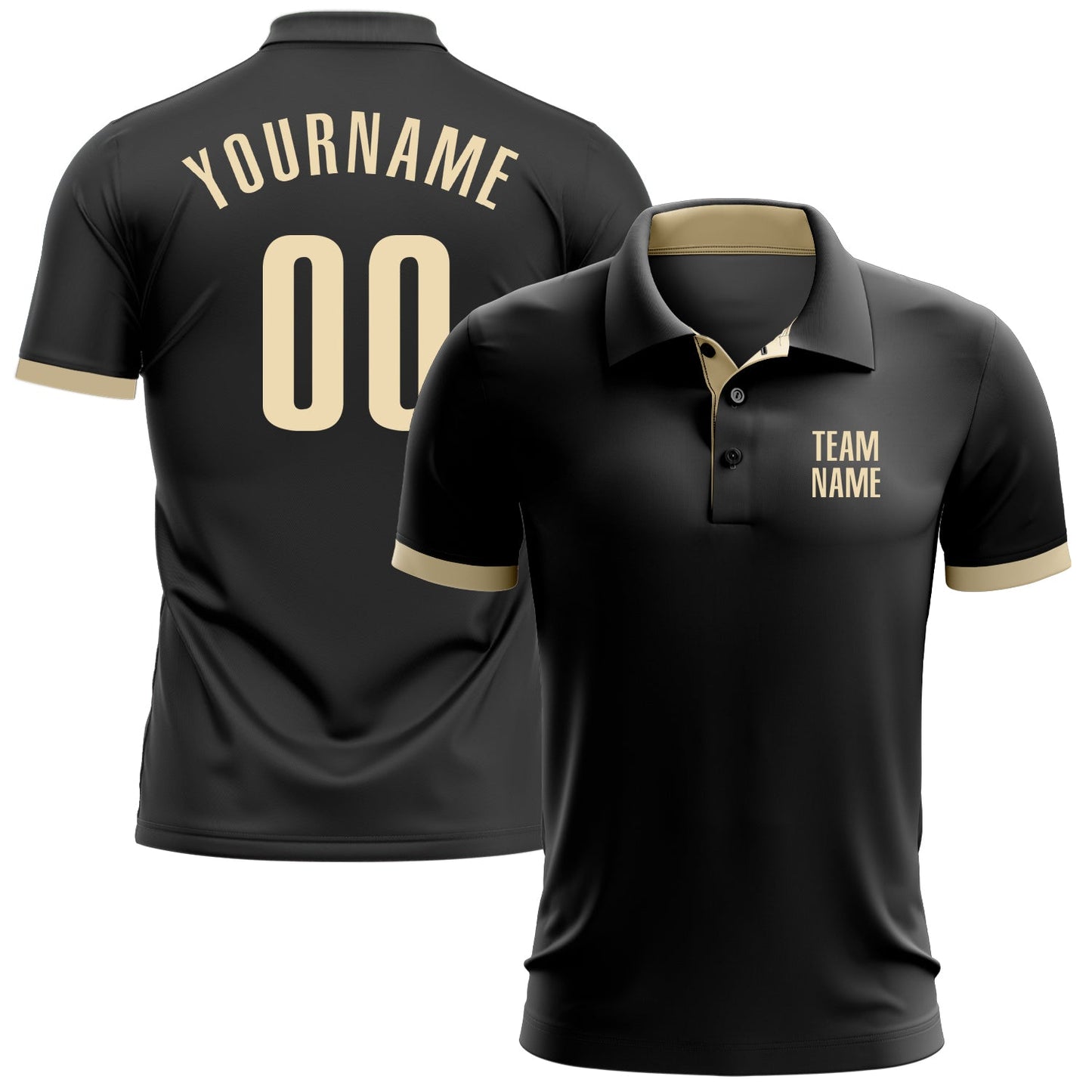 Custom Black Cream Performance Golf Polo Shirt - Main View
