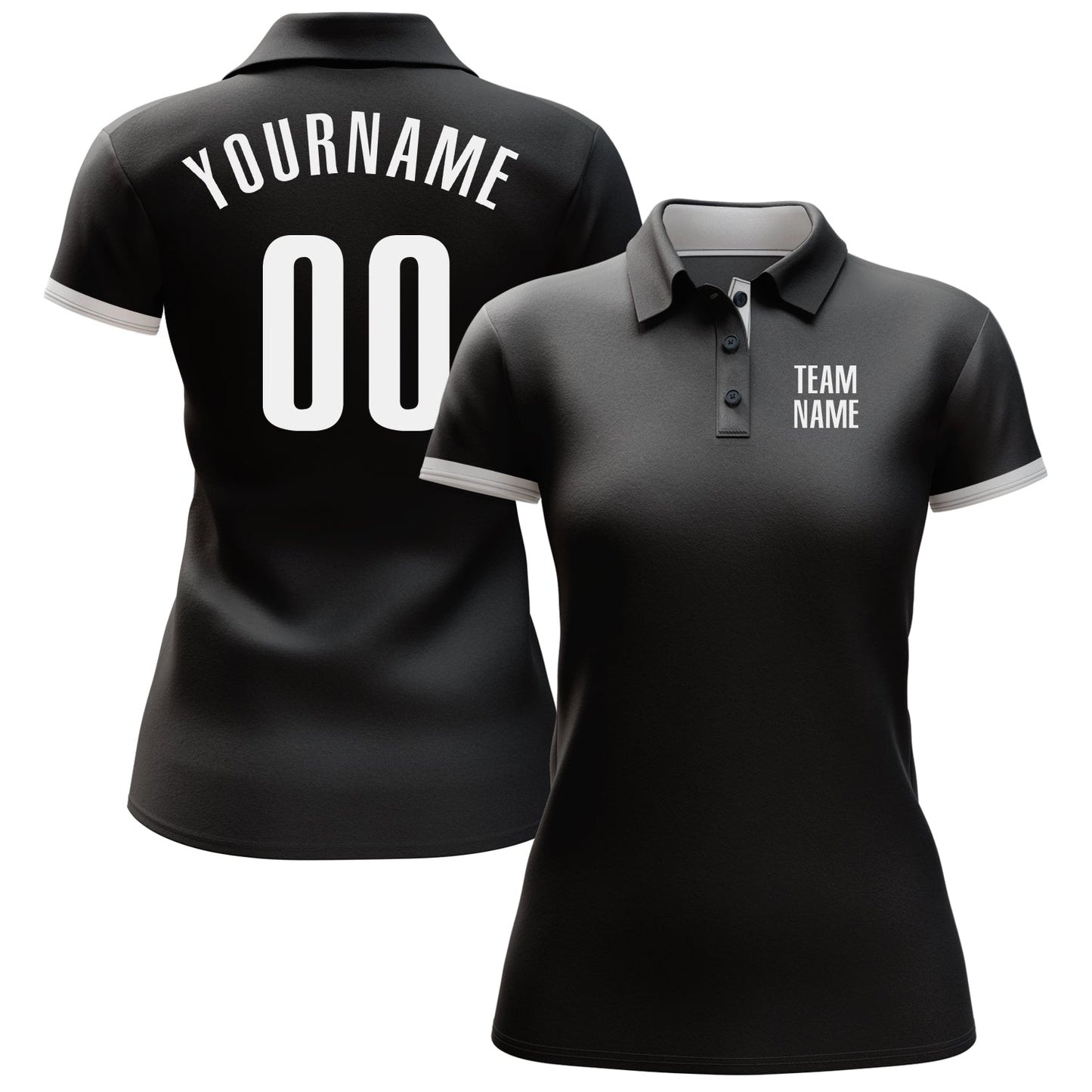 Custom Black White Performance Golf Polo Shirt view 2