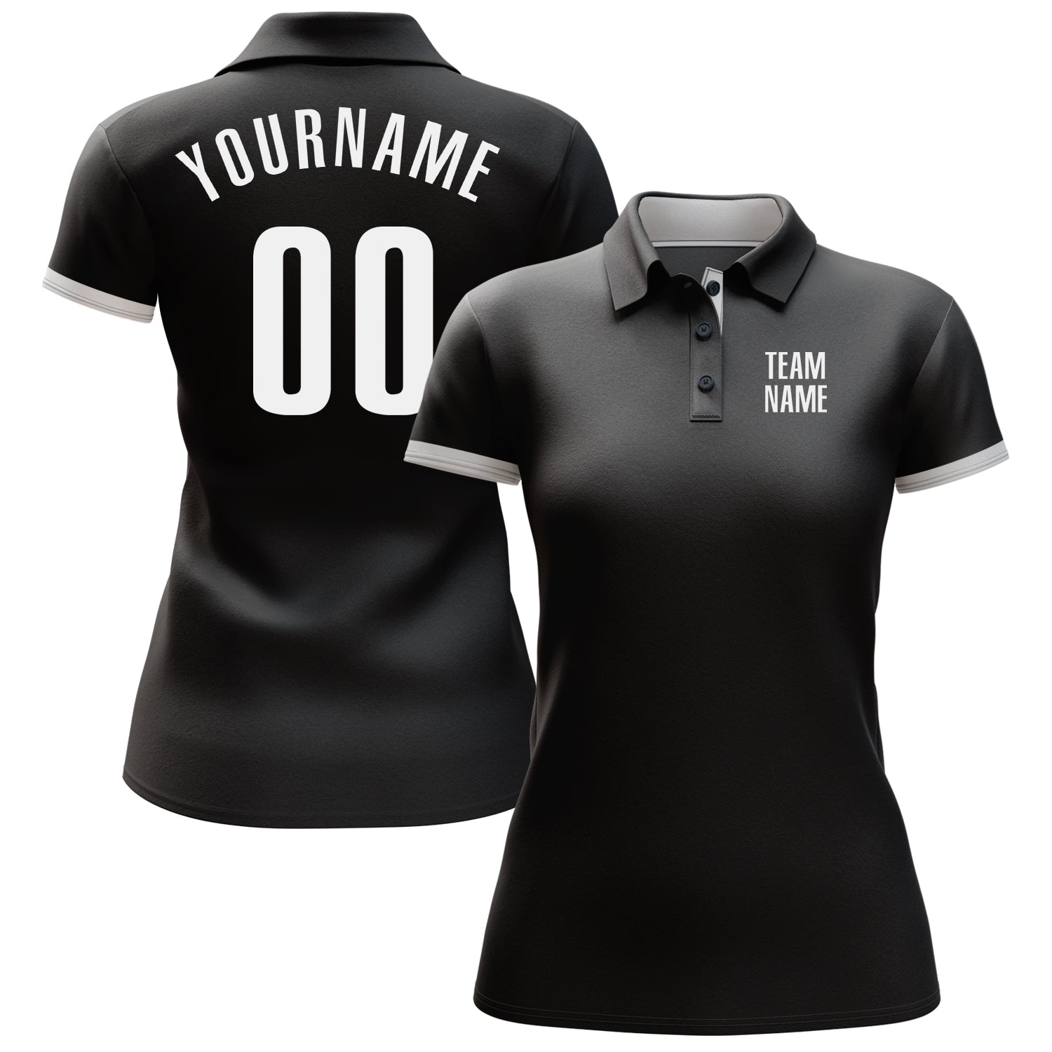 Custom Black White Performance Golf Polo Shirt view 2