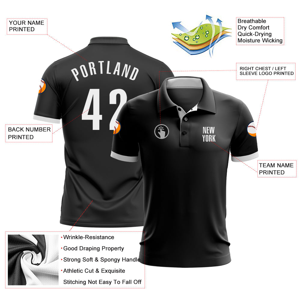 Custom Black White Performance Golf Polo Shirt view 3