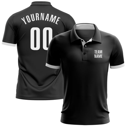Custom Black White Performance Golf Polo Shirt - Main View