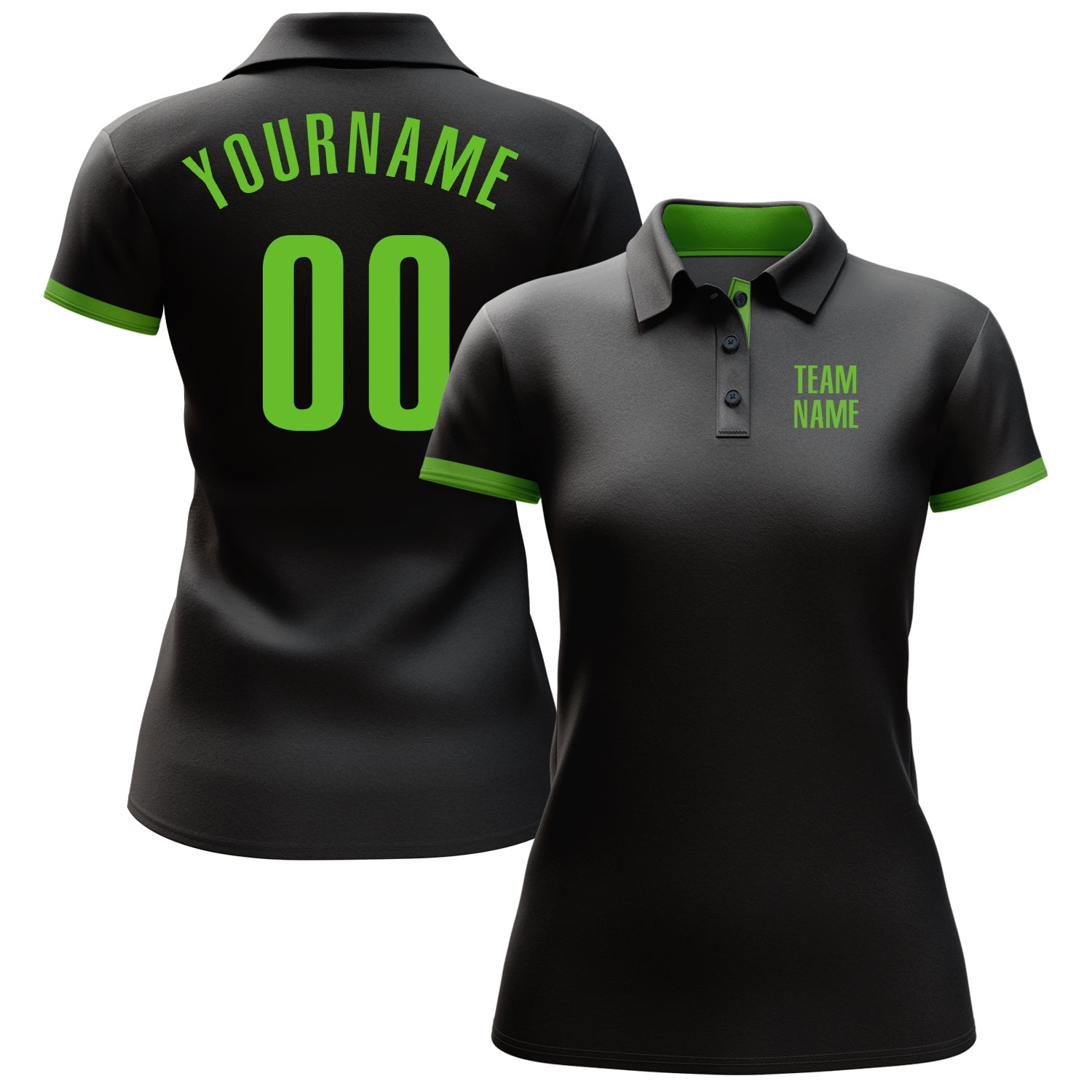 Custom Black Neon Green Performance Golf Polo Shirt view 2