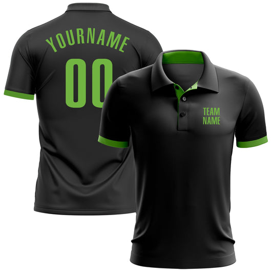 Custom Black Neon Green Performance Golf Polo Shirt - Main View