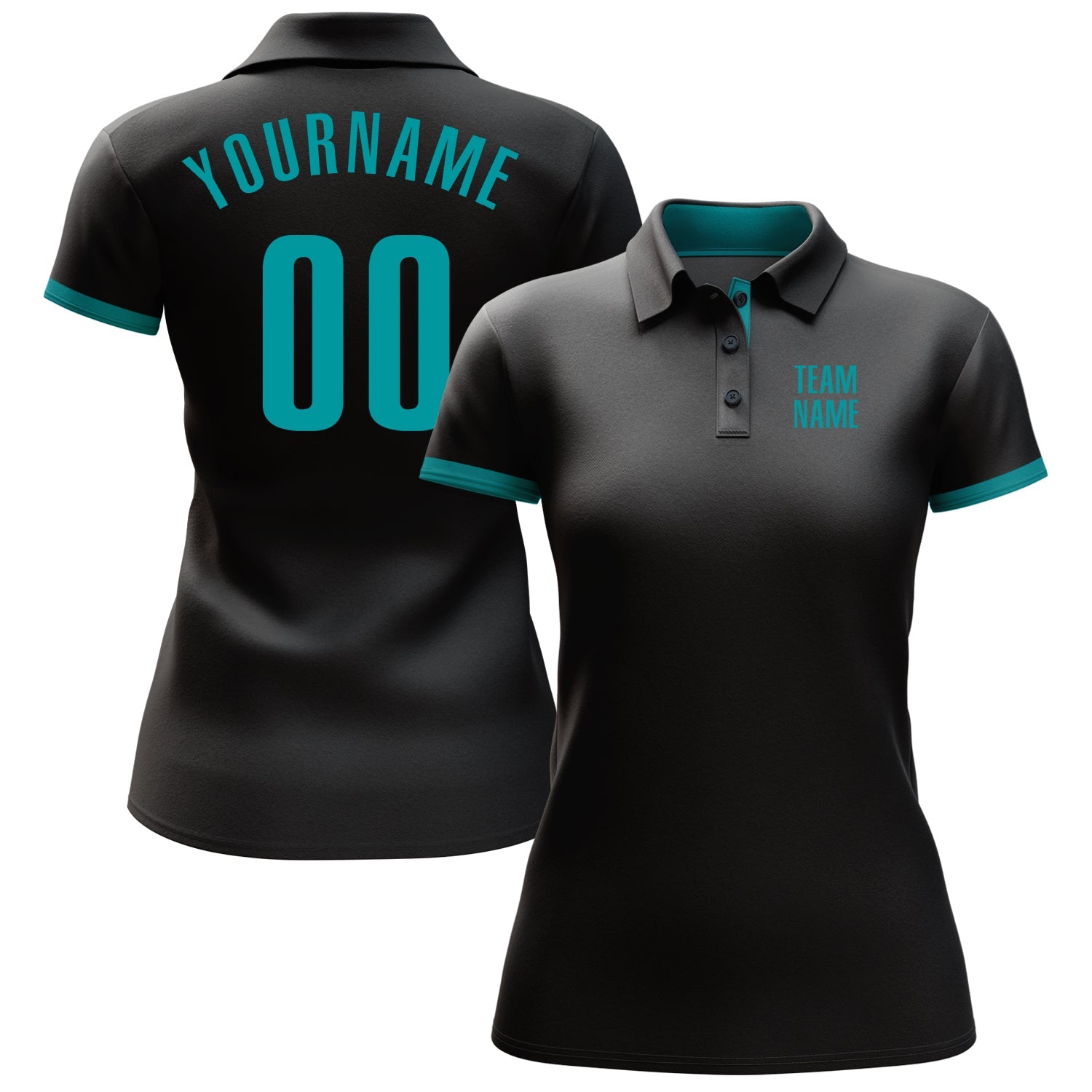 Custom Black Aqua Performance Golf Polo Shirt view 2