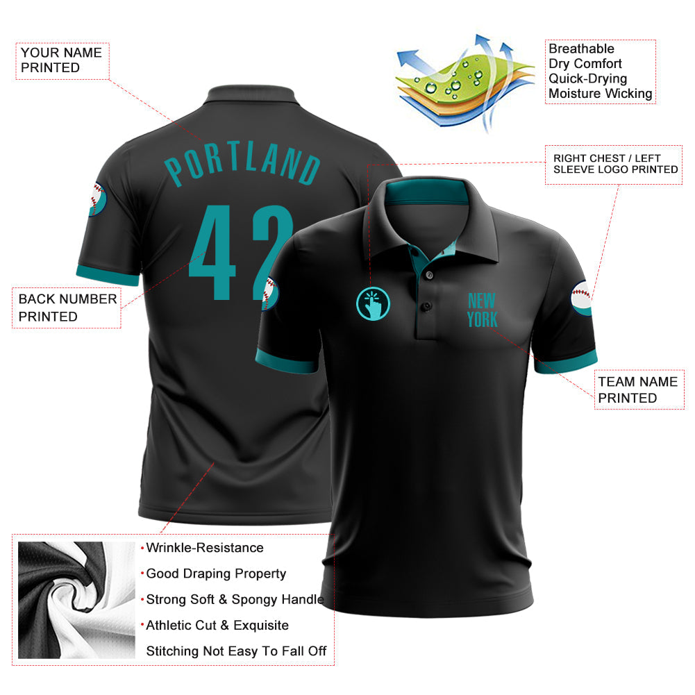 Custom Black Aqua Performance Golf Polo Shirt view 3