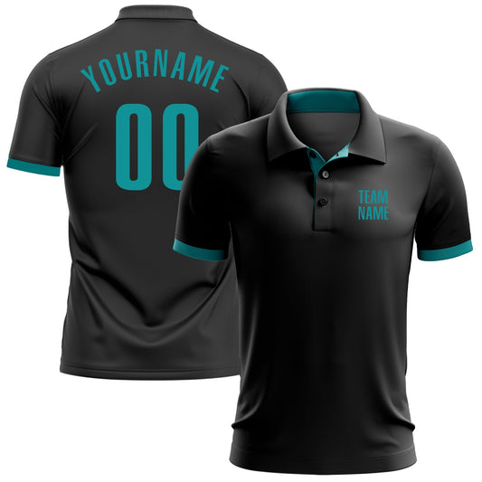 Custom Black Aqua Performance Golf Polo Shirt - Main View