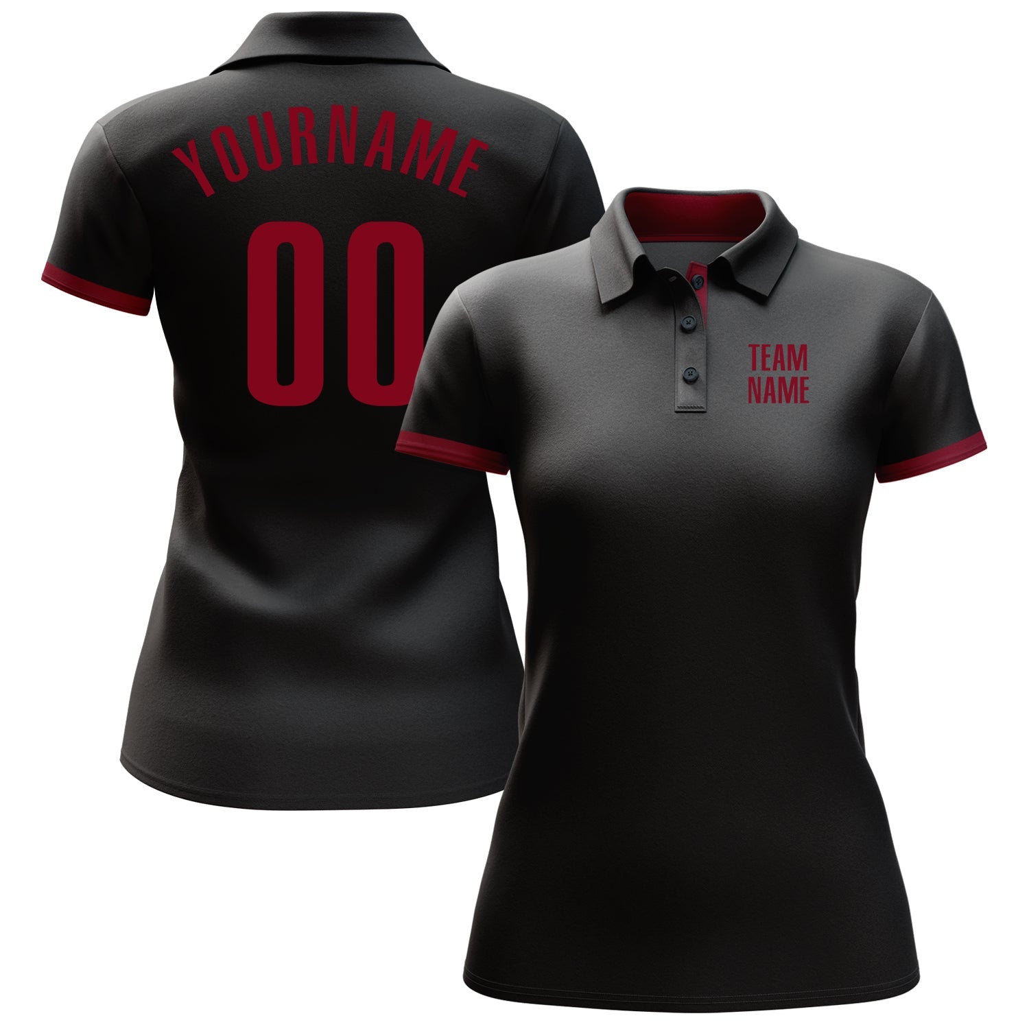 Custom Black Crimson Performance Golf Polo Shirt view 2