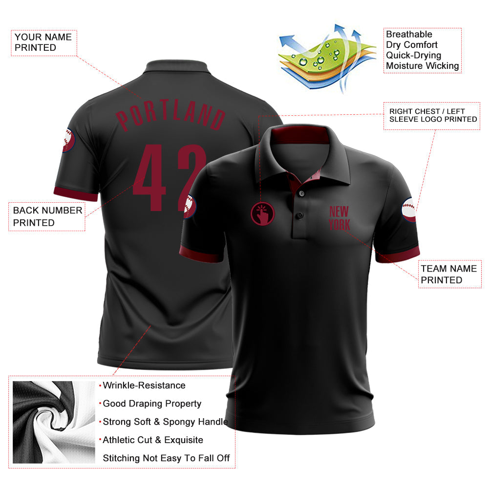 Custom Black Crimson Performance Golf Polo Shirt view 3
