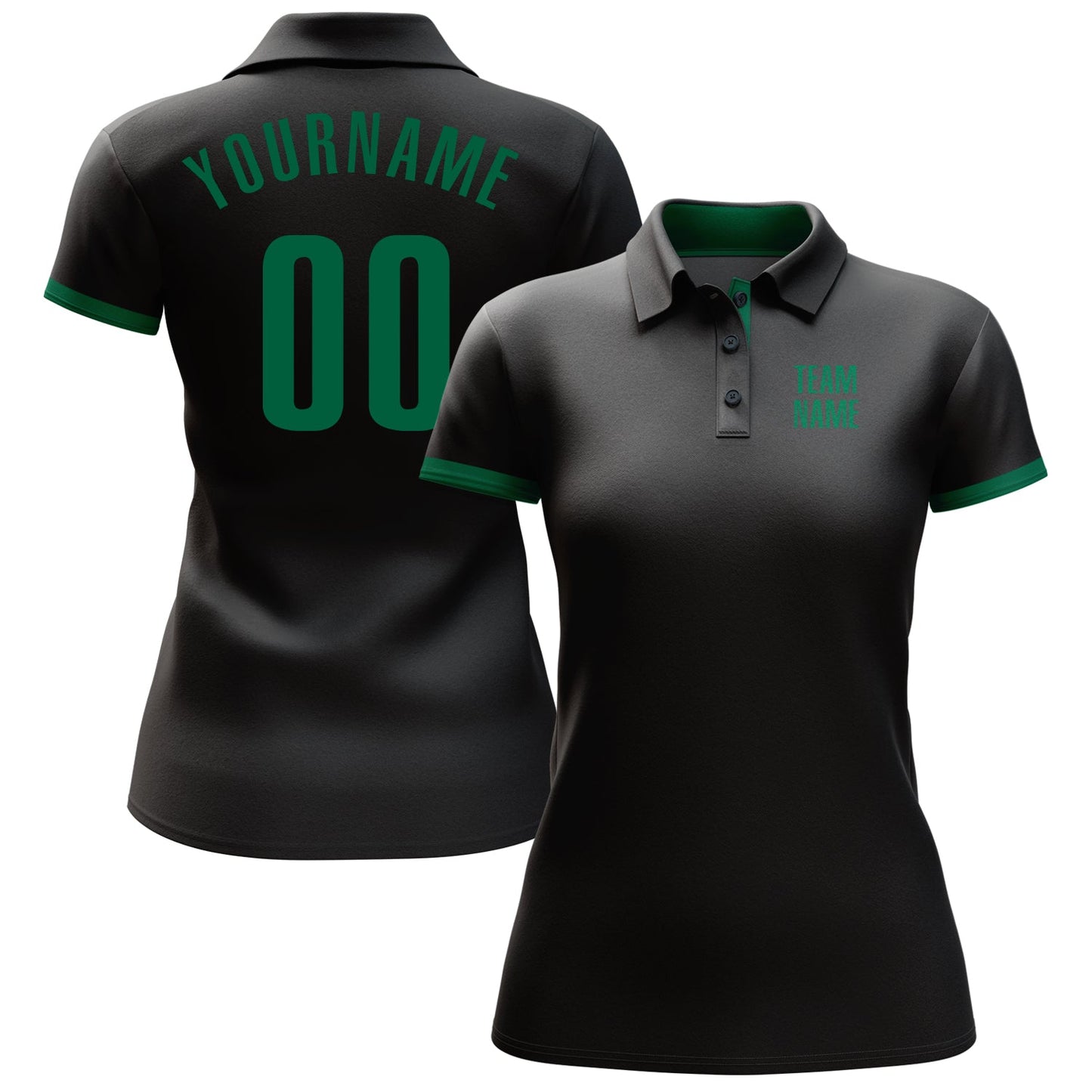 Custom Black Kelly Green Performance Golf Polo Shirt view 2