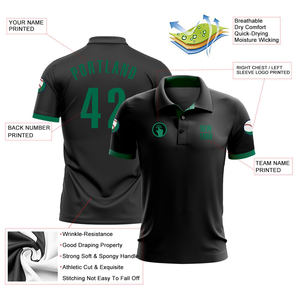 Custom Black Kelly Green Performance Golf Polo Shirt view 3