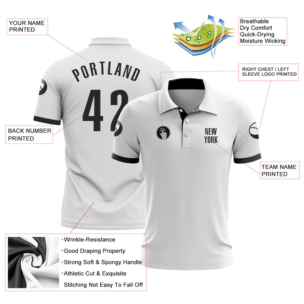 Custom White Black Performance Golf Polo Shirt view 3