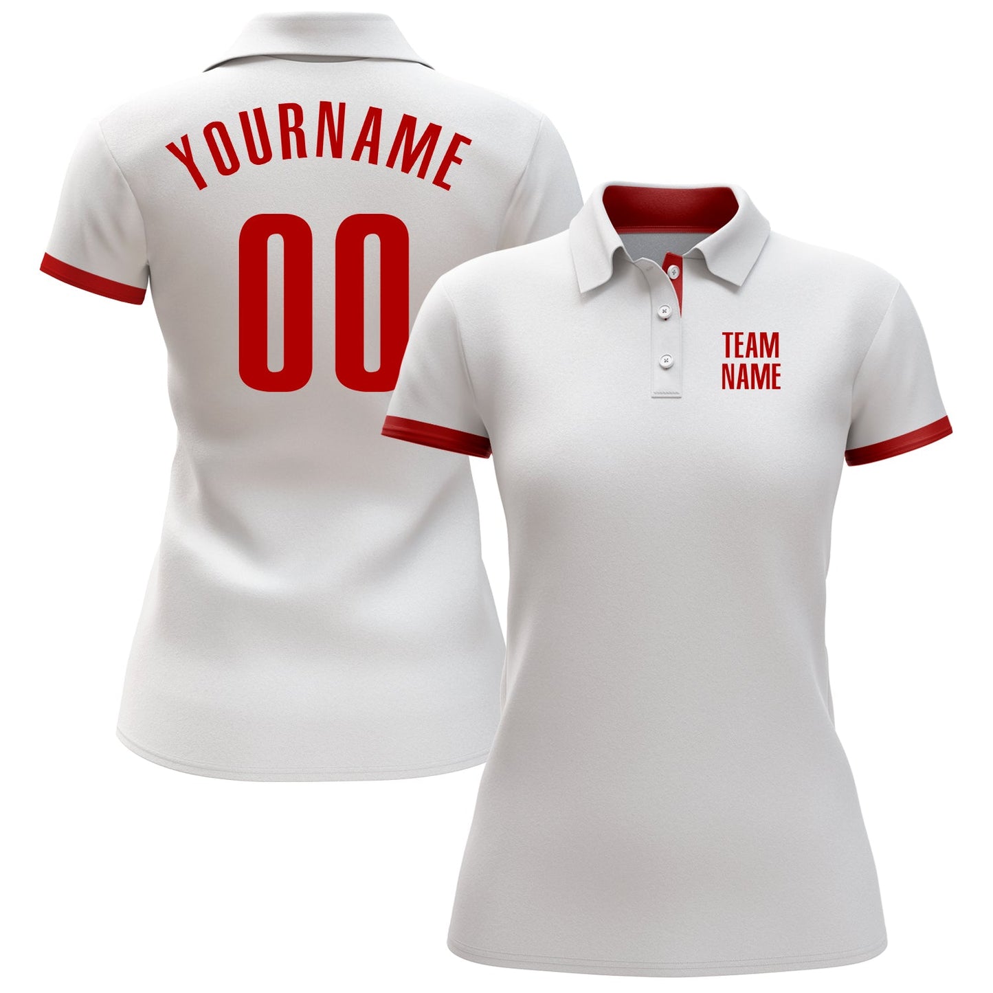 Custom White Red Performance Golf Polo Shirt view 2