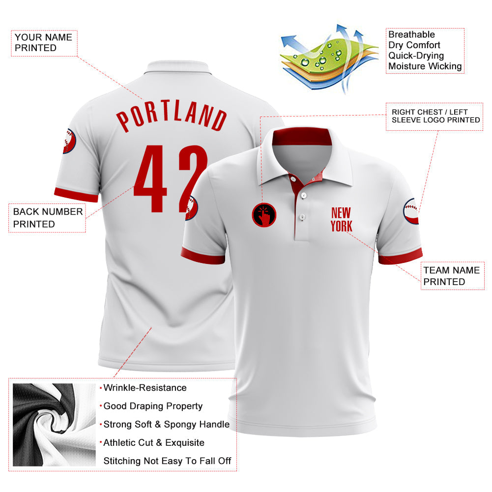 Custom White Red Performance Golf Polo Shirt view 3