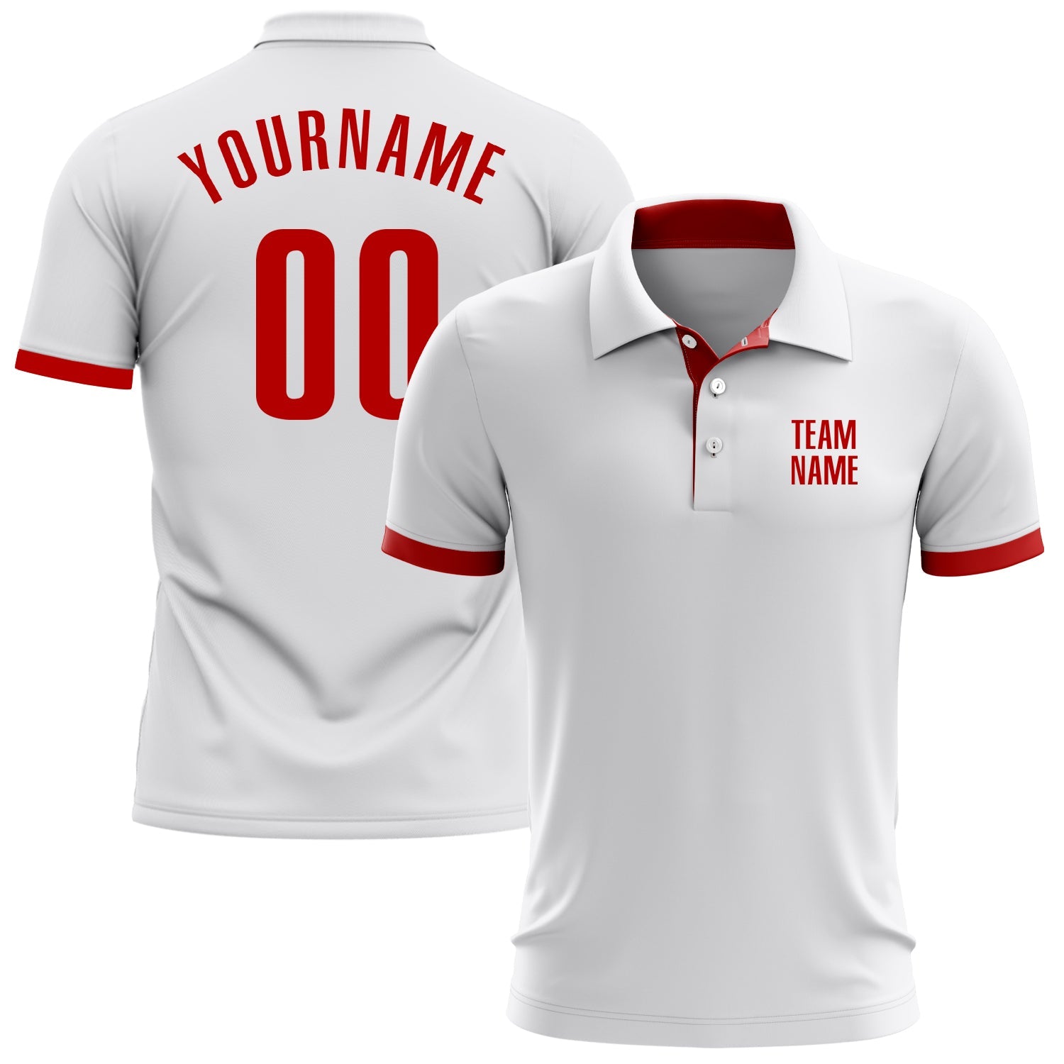 Custom White Red Performance Golf Polo Shirt - Main View