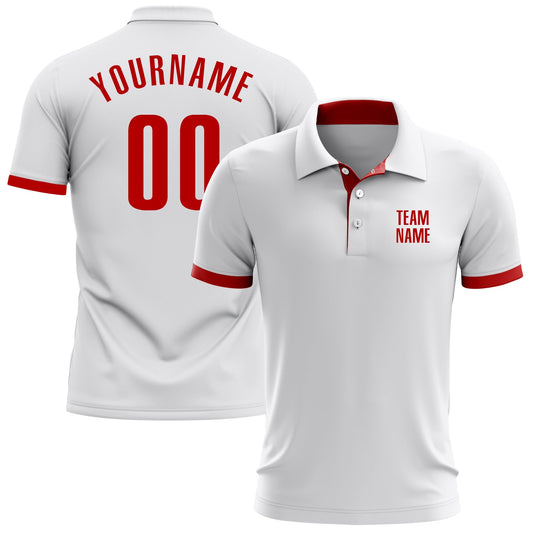 Custom White Red Performance Golf Polo Shirt - Main View
