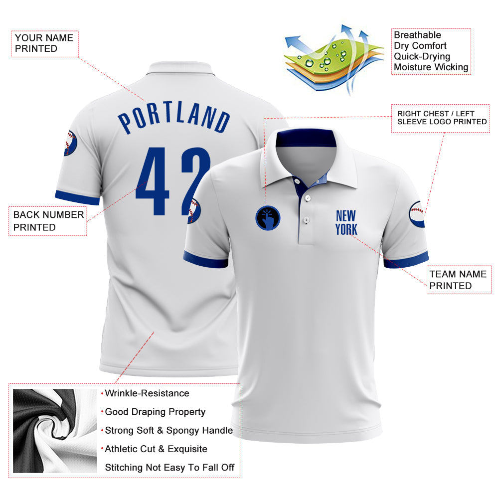 Custom White Royal Performance Golf Polo Shirt view 3