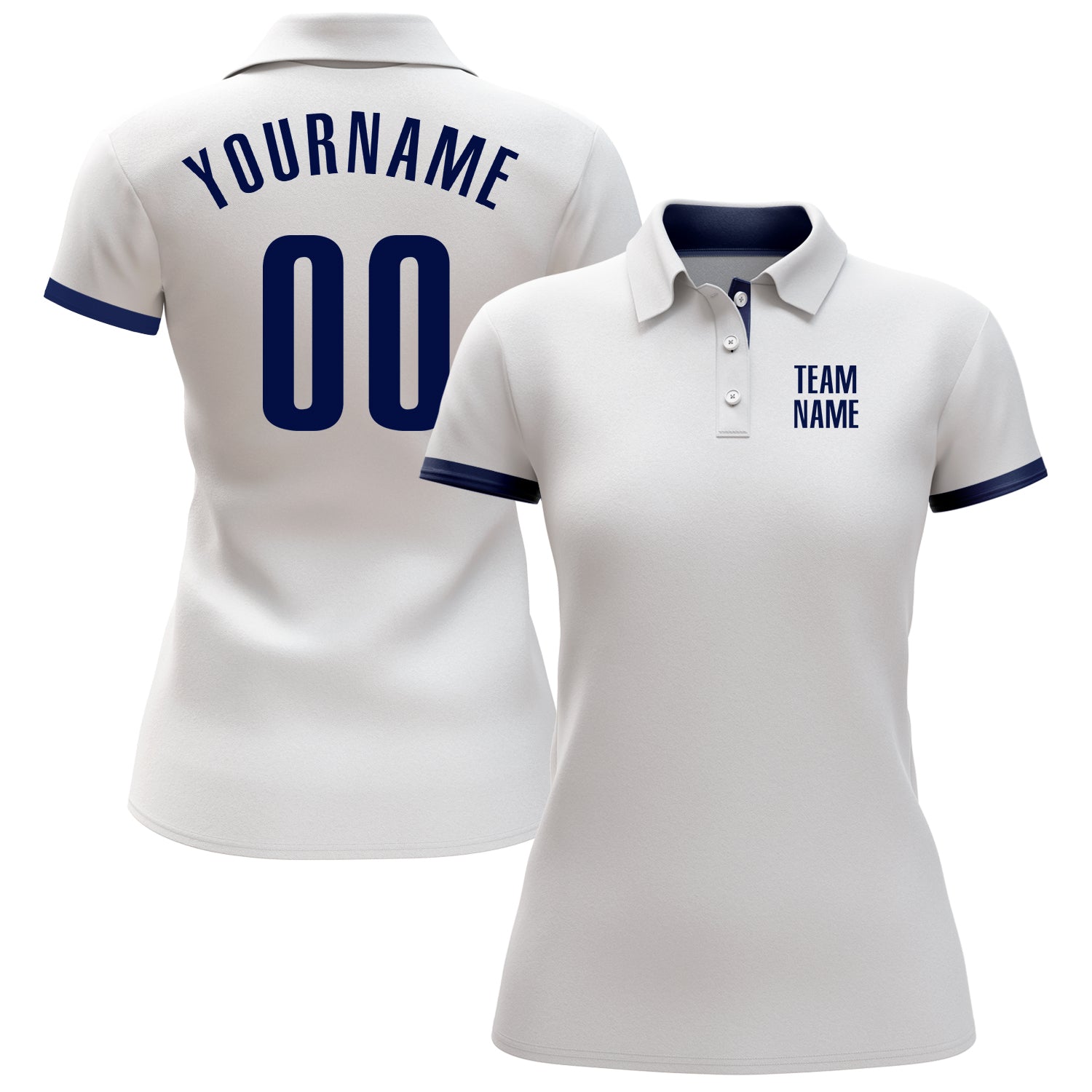Custom White Navy Performance Golf Polo Shirt view 2