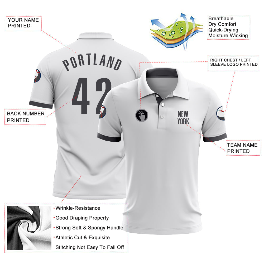 Custom White Steel Gray Performance Golf Polo Shirt view 3