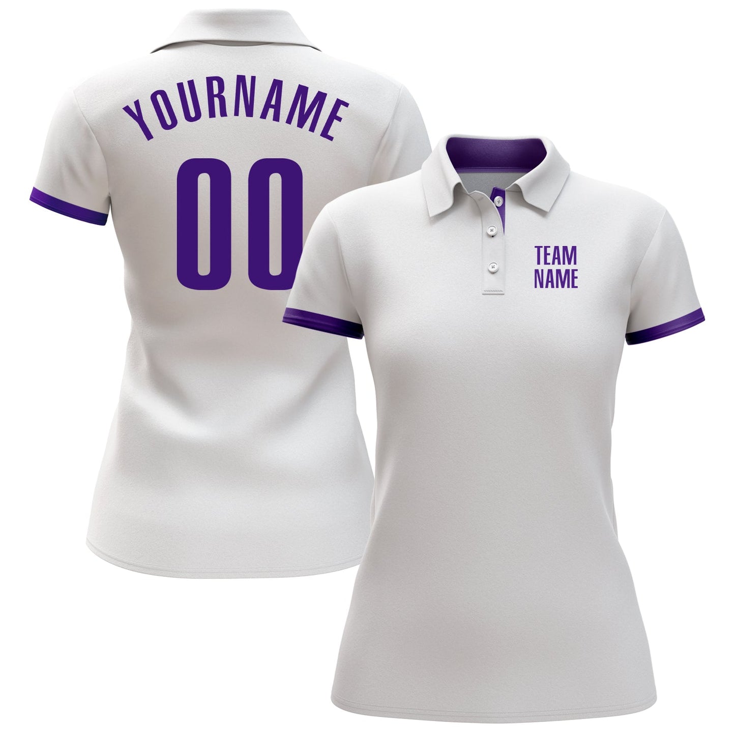 Custom White Purple Performance Golf Polo Shirt view 2