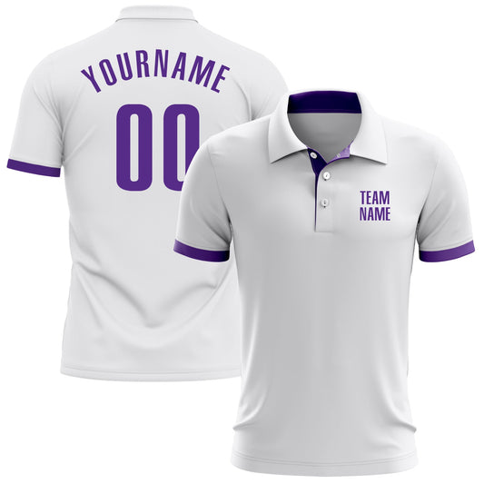 Custom White Purple Performance Golf Polo Shirt - Main View