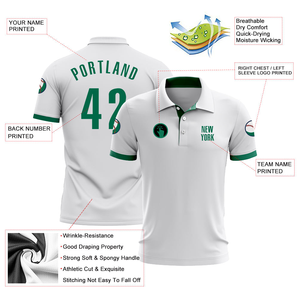 Custom White Kelly Green Performance Golf Polo Shirt view 3