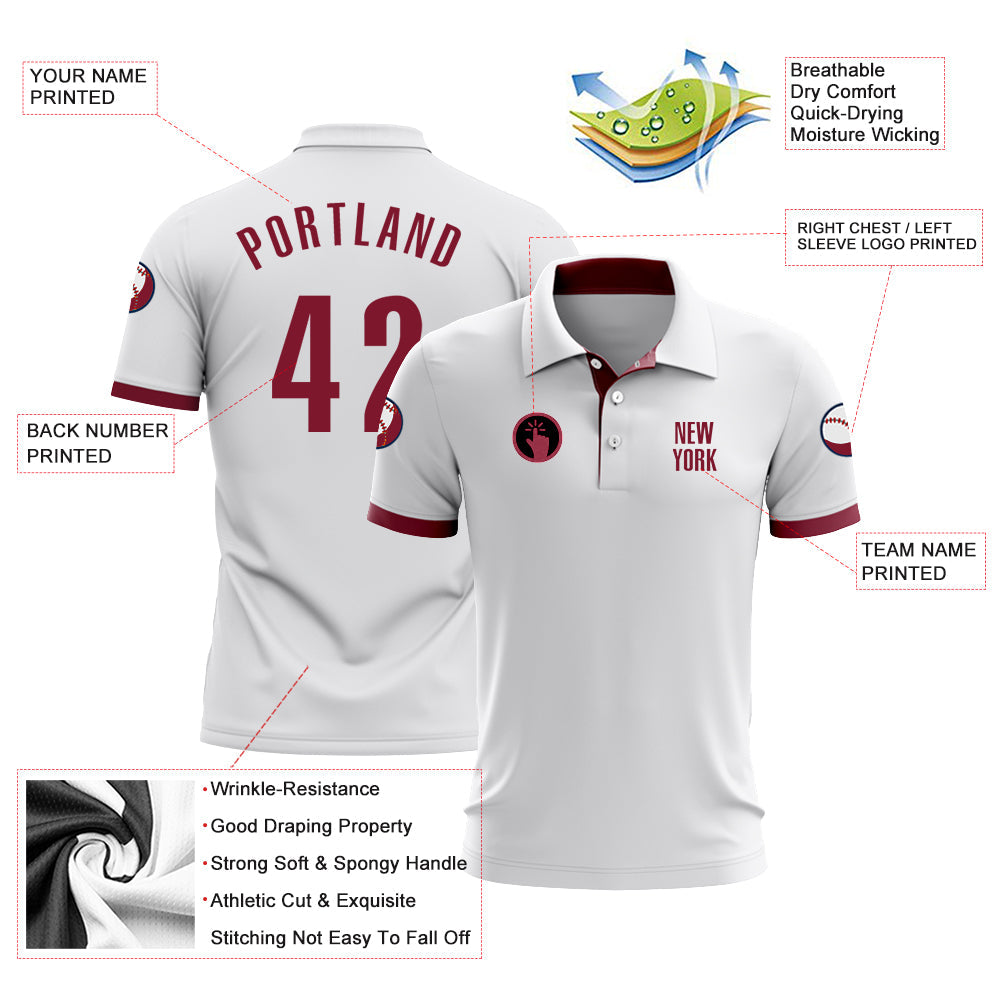 Custom White Crimson Performance Golf Polo Shirt view 3