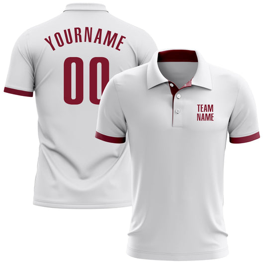 Custom White Crimson Performance Golf Polo Shirt - Main View