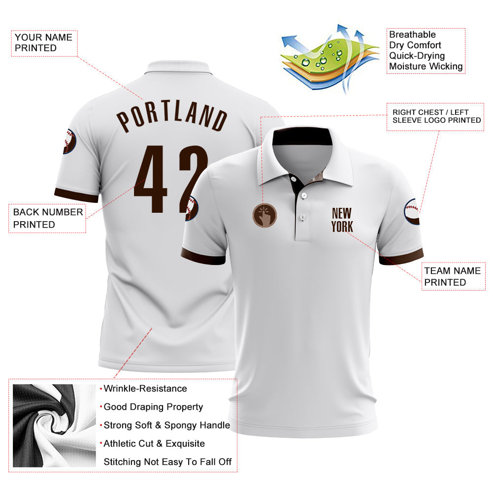 Custom White Brown Performance Golf Polo Shirt view 3