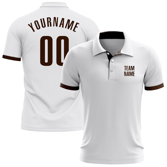 Custom White Brown Performance Golf Polo Shirt - Main View