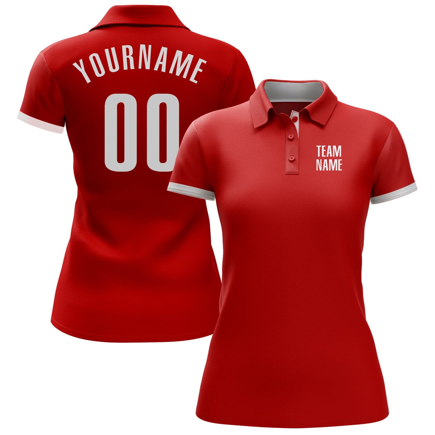 Custom Red White Performance Golf Polo Shirt view 2